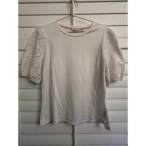 Boden Mila trim detail top in white with eyelet puff sleeves size 12